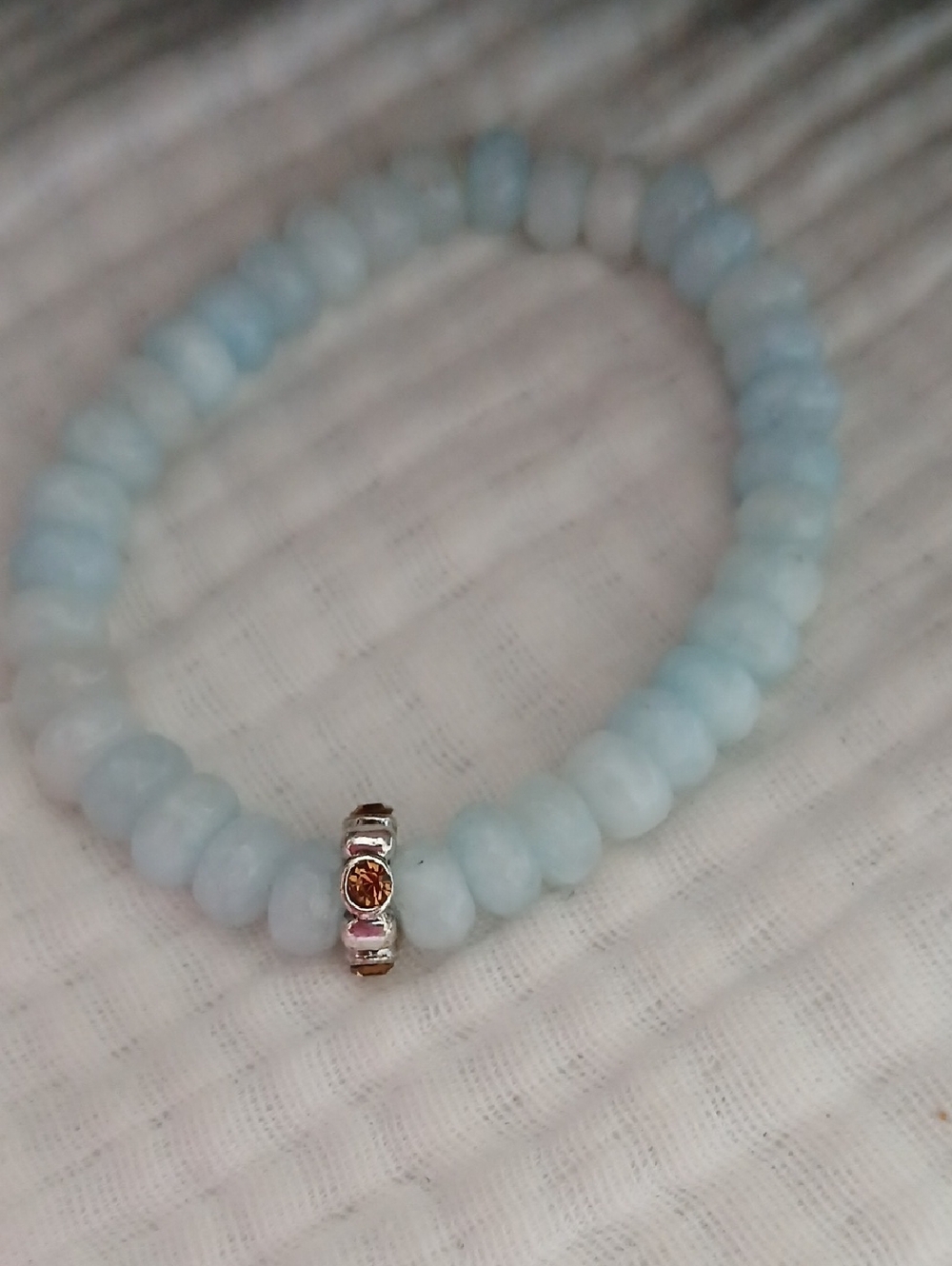 Light Blue Agate Stretch Bracelet with Brown And Silver Accent